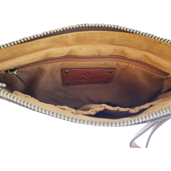 NWT Patricia Nash Cassini Wristlet Floral Map pattern Brown Leather w/strap - Picture 9 of 10